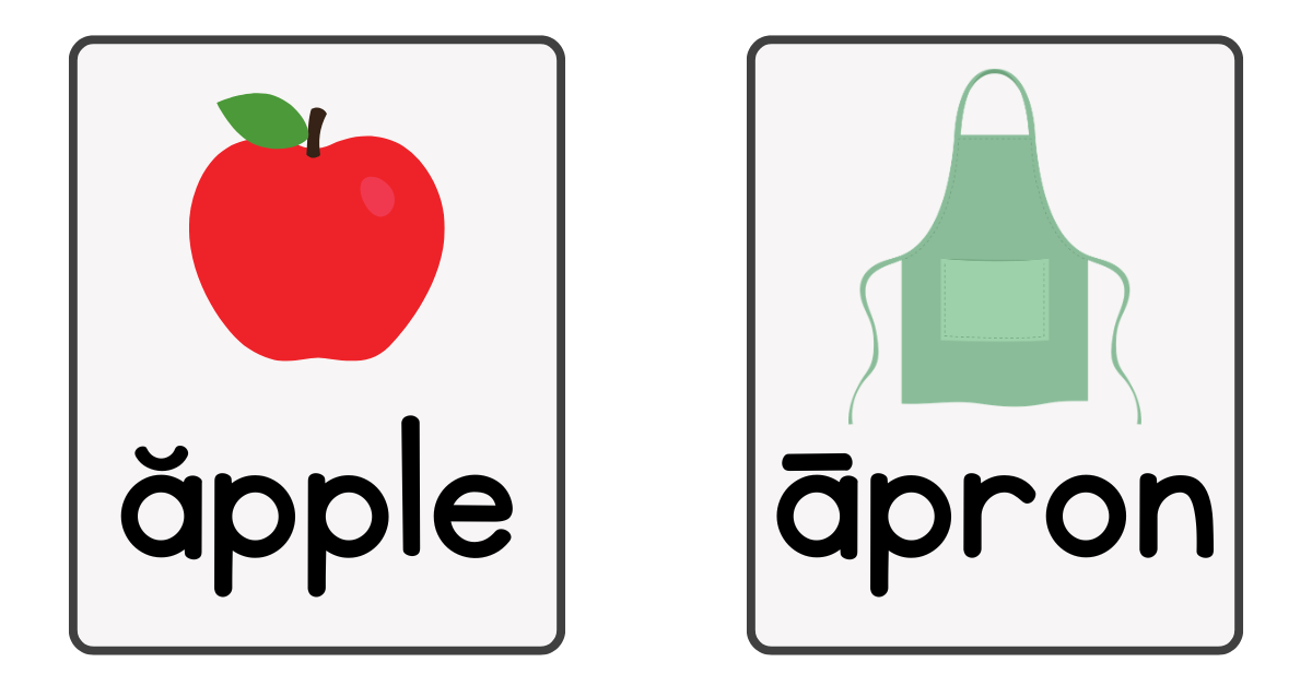graphic depicting how the letter A can sound different in different words for early readers
