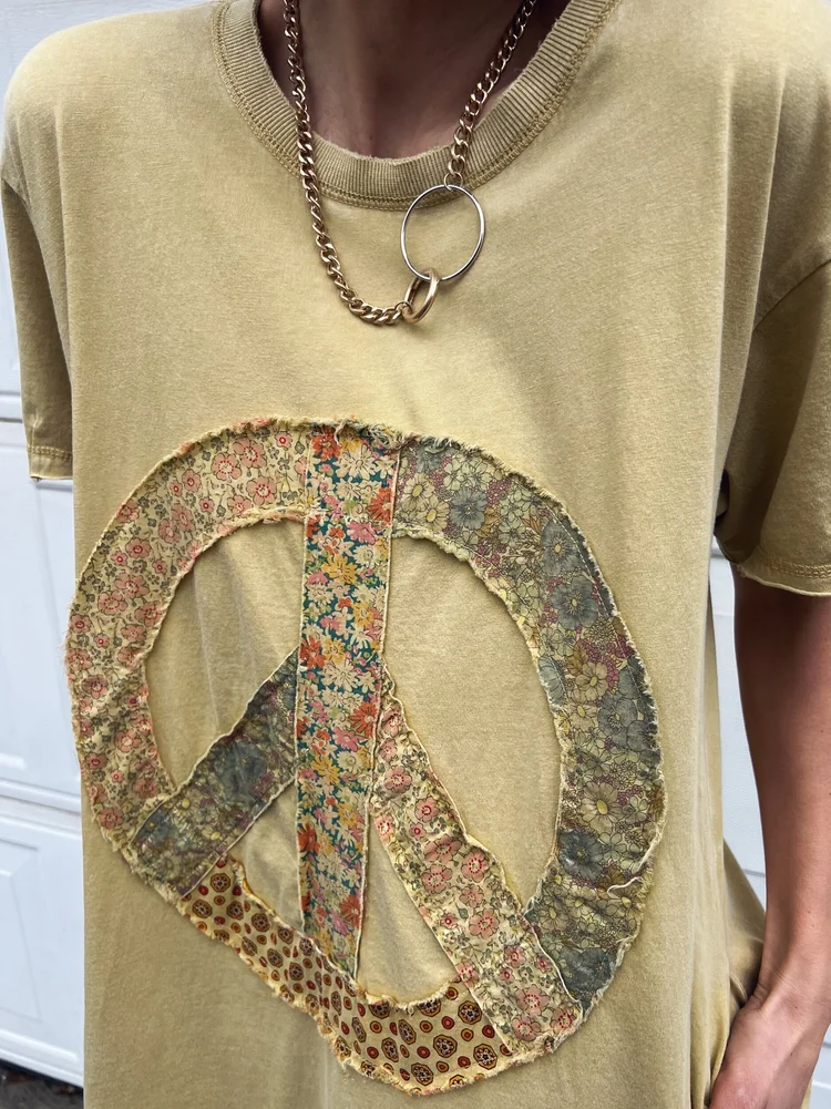 peace sign dress shirt Upcycled Peace Sign Long Sleeve Button-Up Shirt Adult Size L