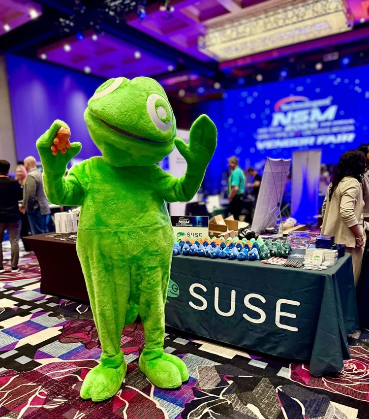 Mascot performer and event support staff working together
