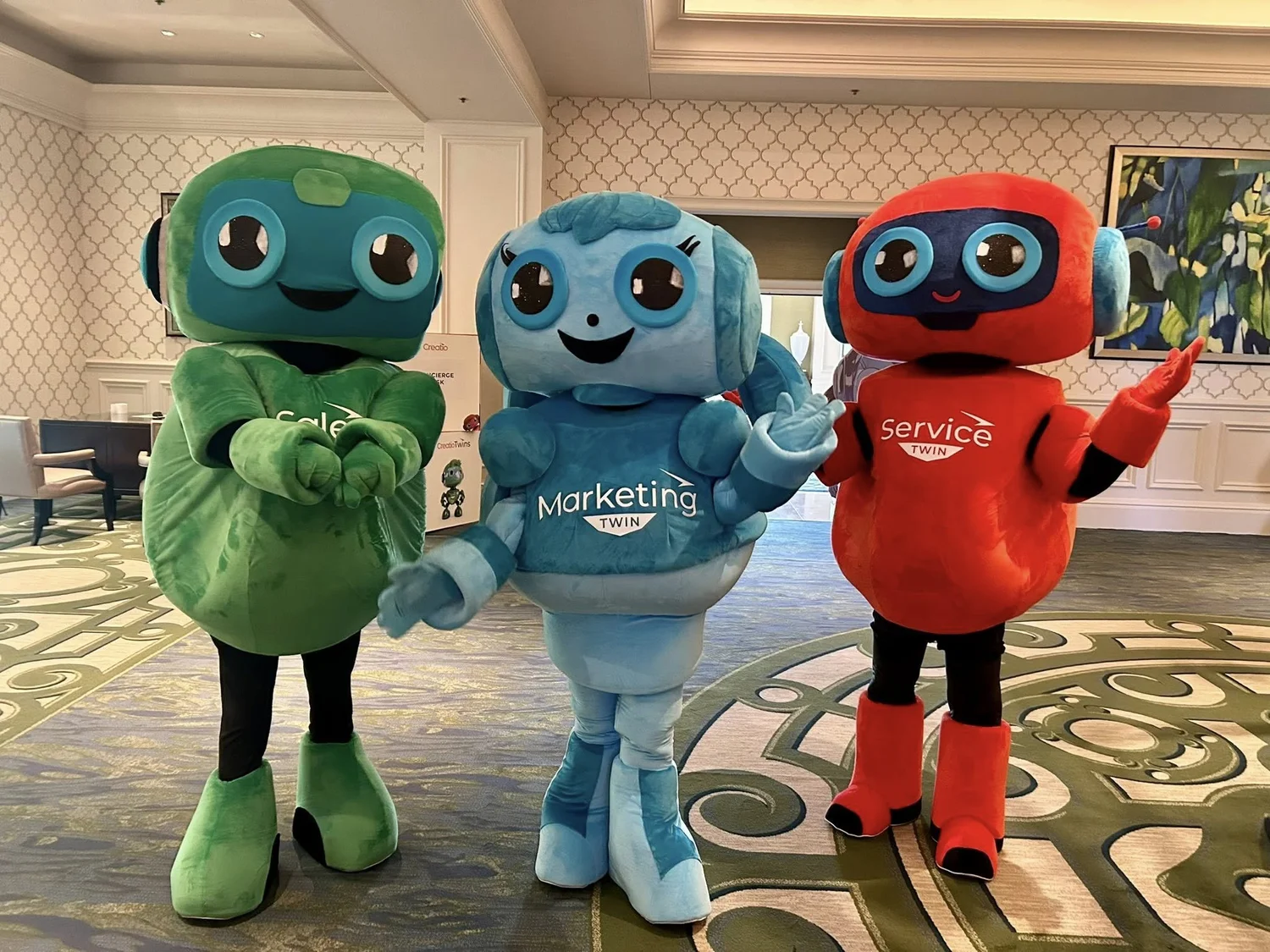 Professional mascot performers working at a live event