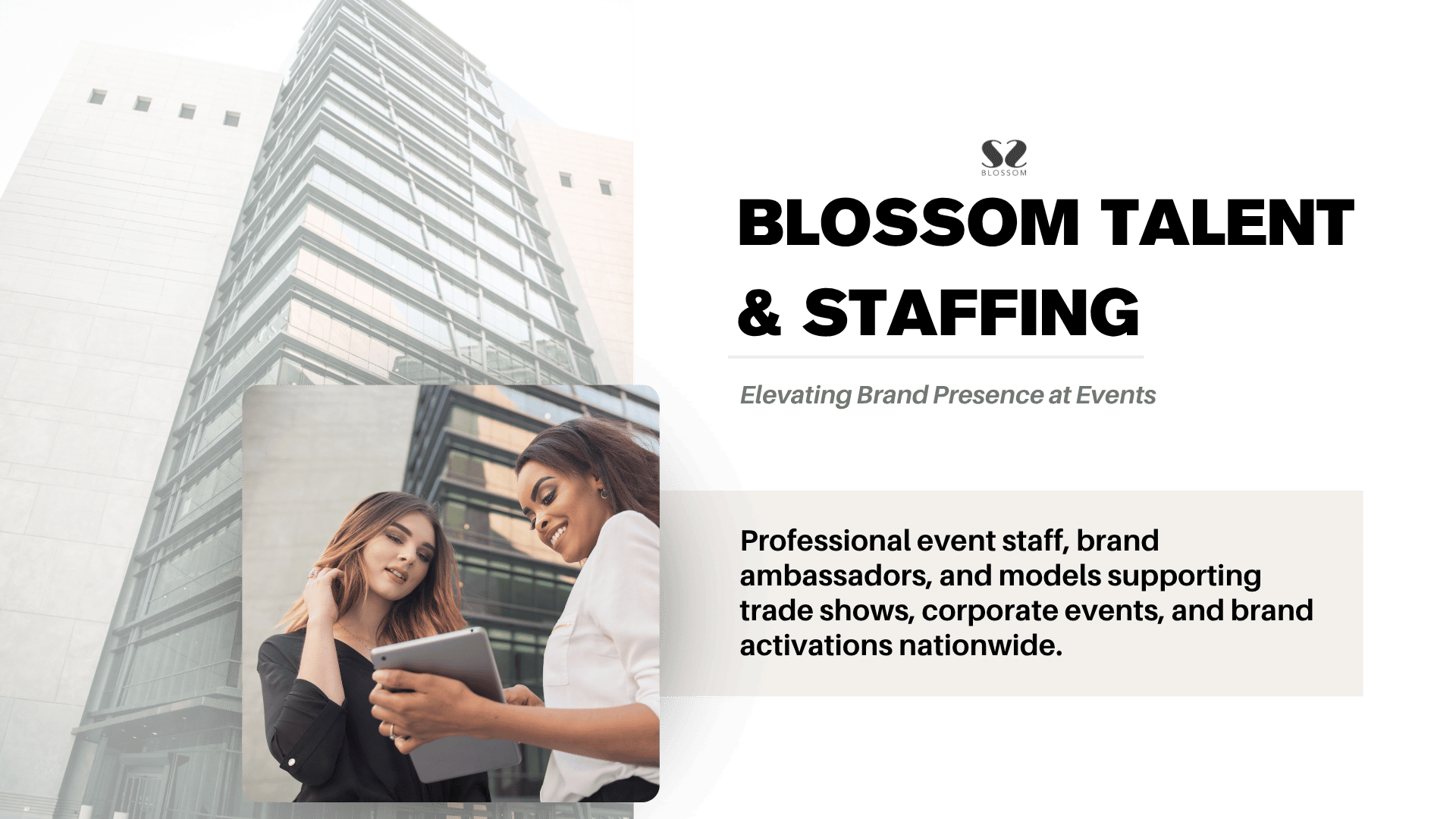 Blossom Talent event staffing capability deck introduction