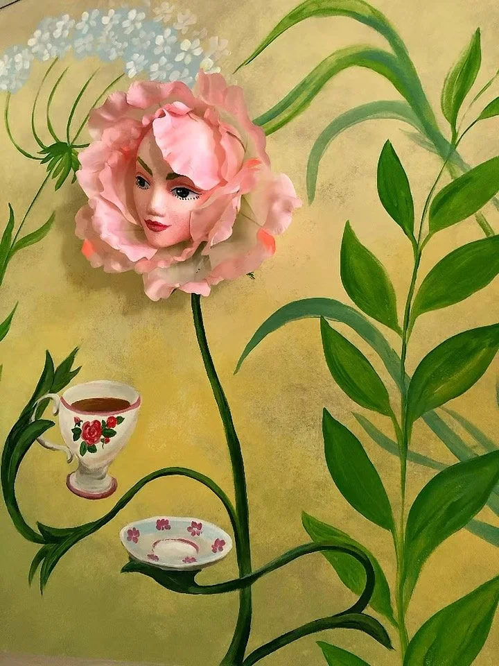 Colorful floral wall mural created for Wonderland Academy daycare by Anna Yakimenko.