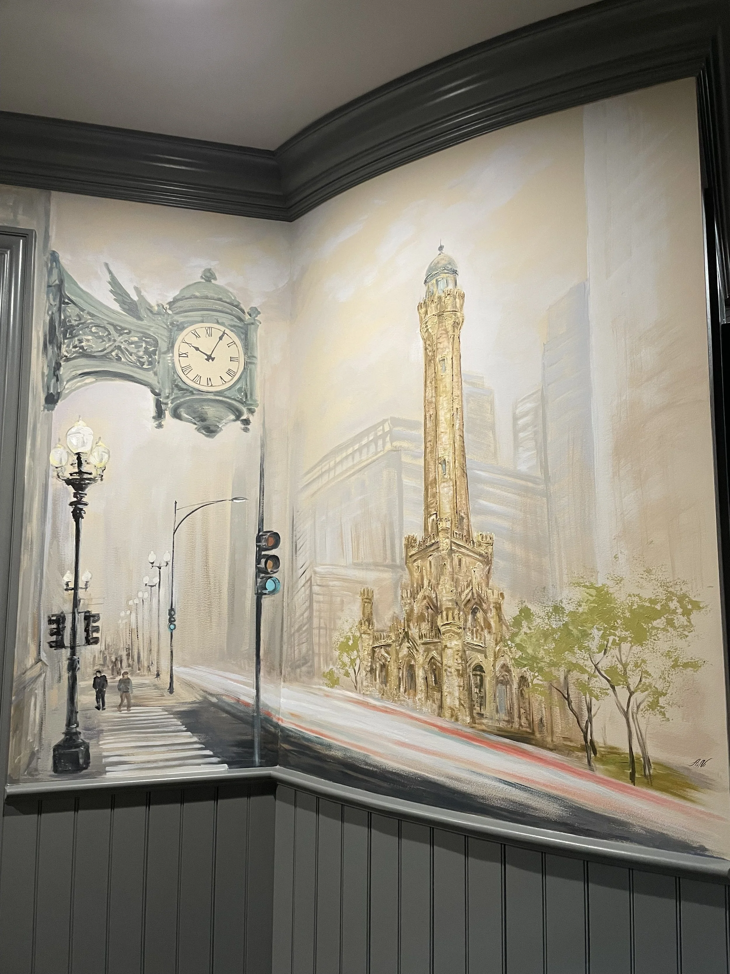 Chicago landmark mural featuring historic architecture and city streets