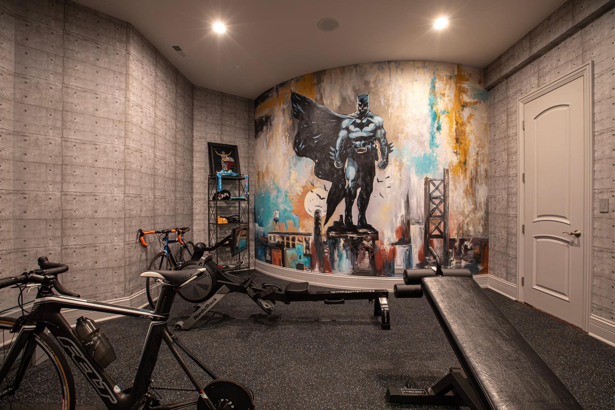 Finished Batman home gym mural installation in Chicago