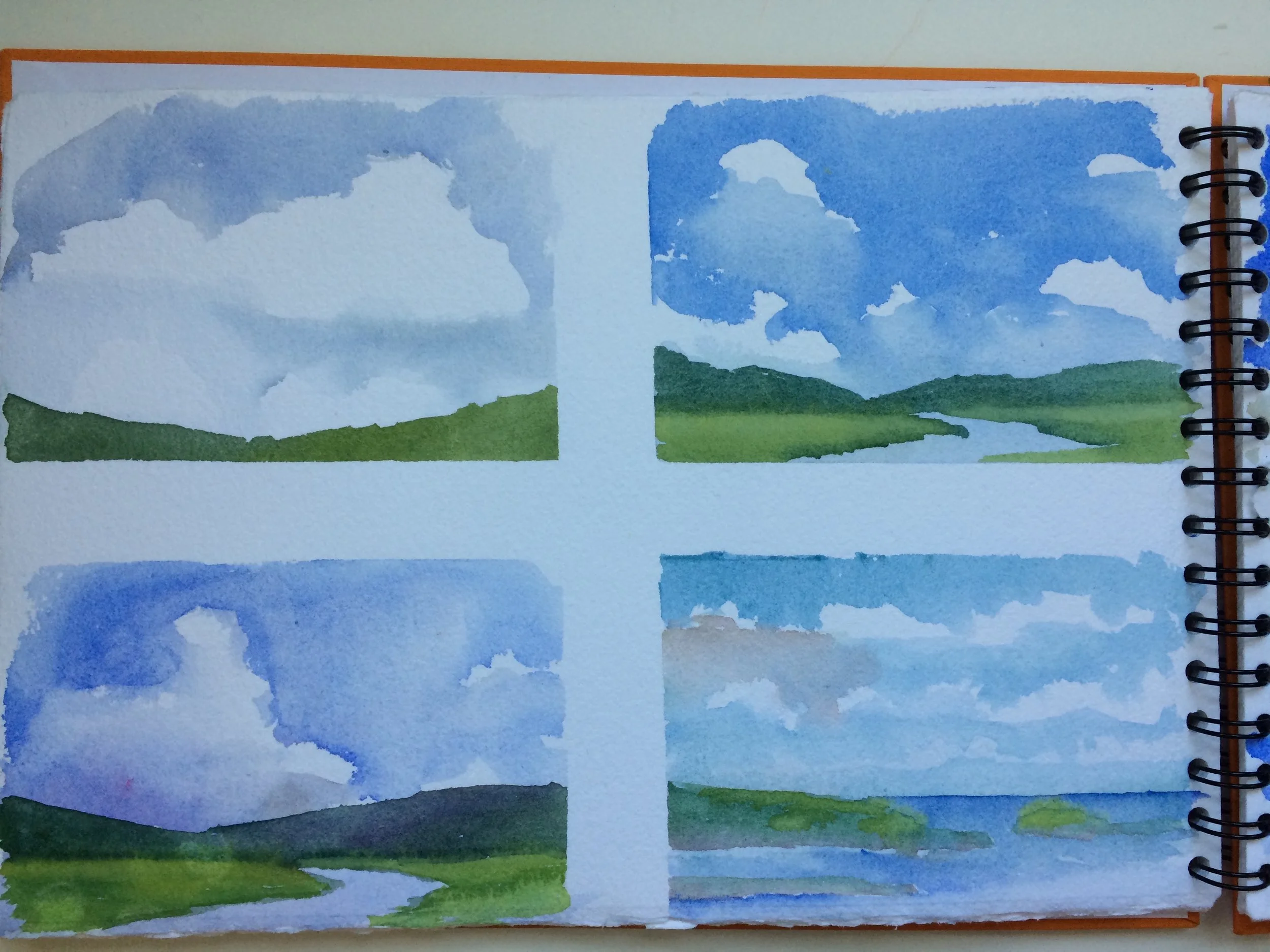 "Chunking" , or practicing these little groups of cumulous clouds, getting a feel for where I want hard crisp edges, and where do I want to soften them? 