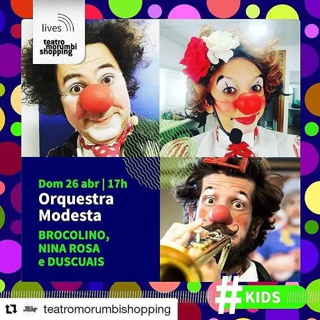 Neste domingo, dia 26/04 &agrave;s 17h, tem live com os ingredientes da @orquestra_modesta Nina Rosa, Brocolino e Dus Cuais na p&aacute;gina do Instagram do @teatromorumbishopping!!!