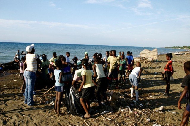 Cleaning the beach at Destra (Photo: Ray Shader)