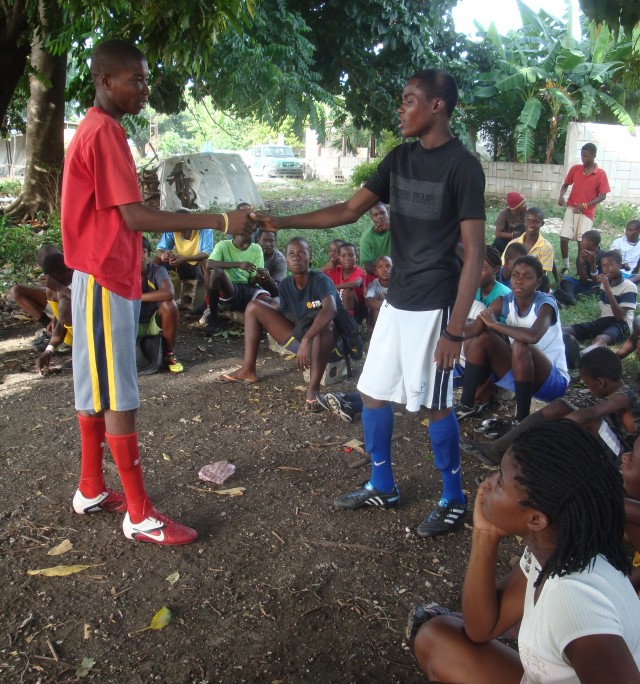 Teenage boys at Chatuley practice a health skit