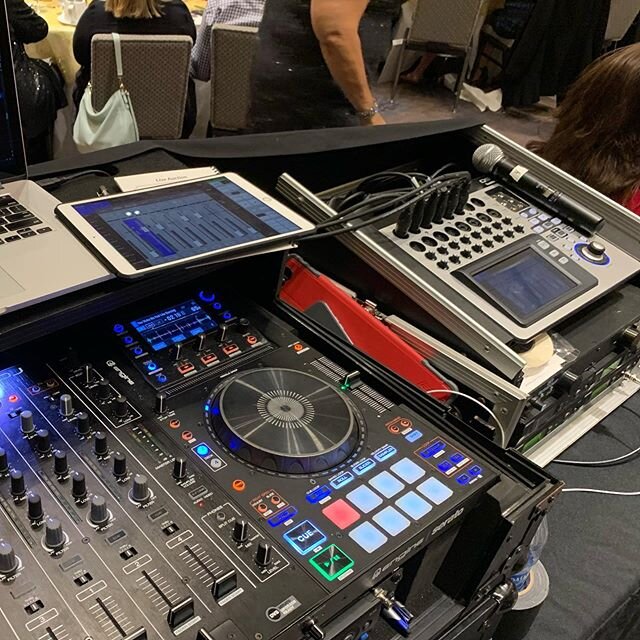 Behind the decks look at an auction we did last year. We can&rsquo;t wait till we can do our next event! #rcfhdl6a #seattlesbestdj #seattlesbestavcompany #livedj