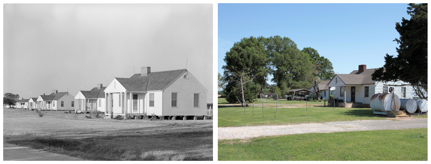  Left: Types of houses. Lake Dick Project, 1938. Russell Lee.  Right: Remaining houses, 2018. James Matthews 