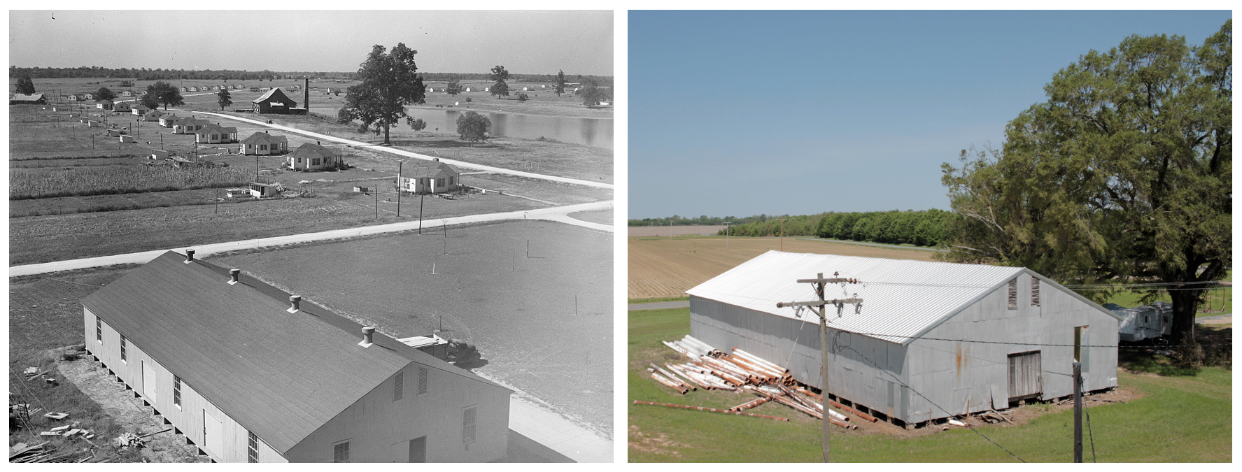  Left: Panoramic view of Lake Dick Project, 1938. Russell Lee.  Right: Panoramic view near Lake Dick, 2018. James Matthews.  I was unwilling to climb any higher up the old water tower, but apparently Russell Lee was more fearless. His photo appears t