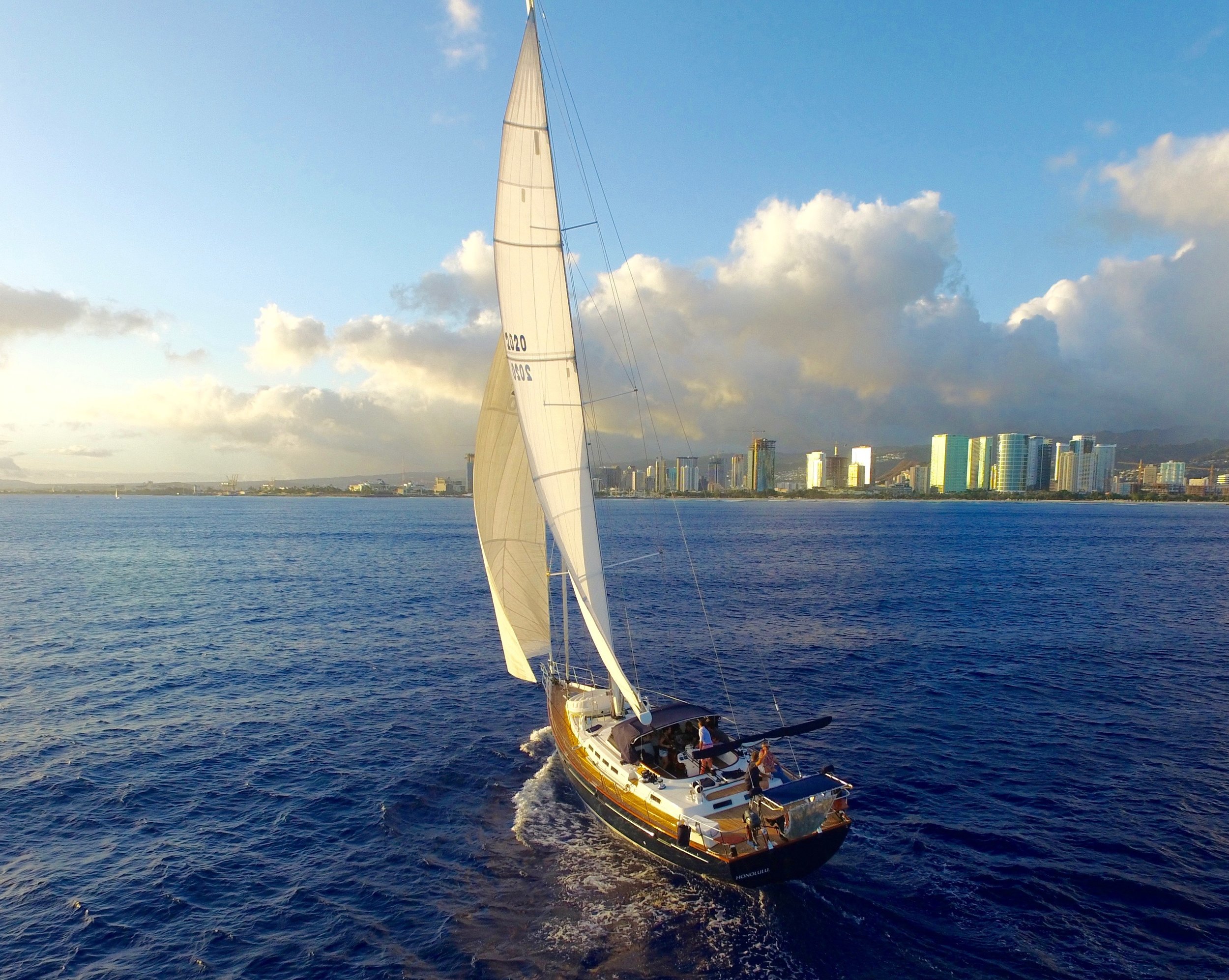 Sailing yacht off Waikiki