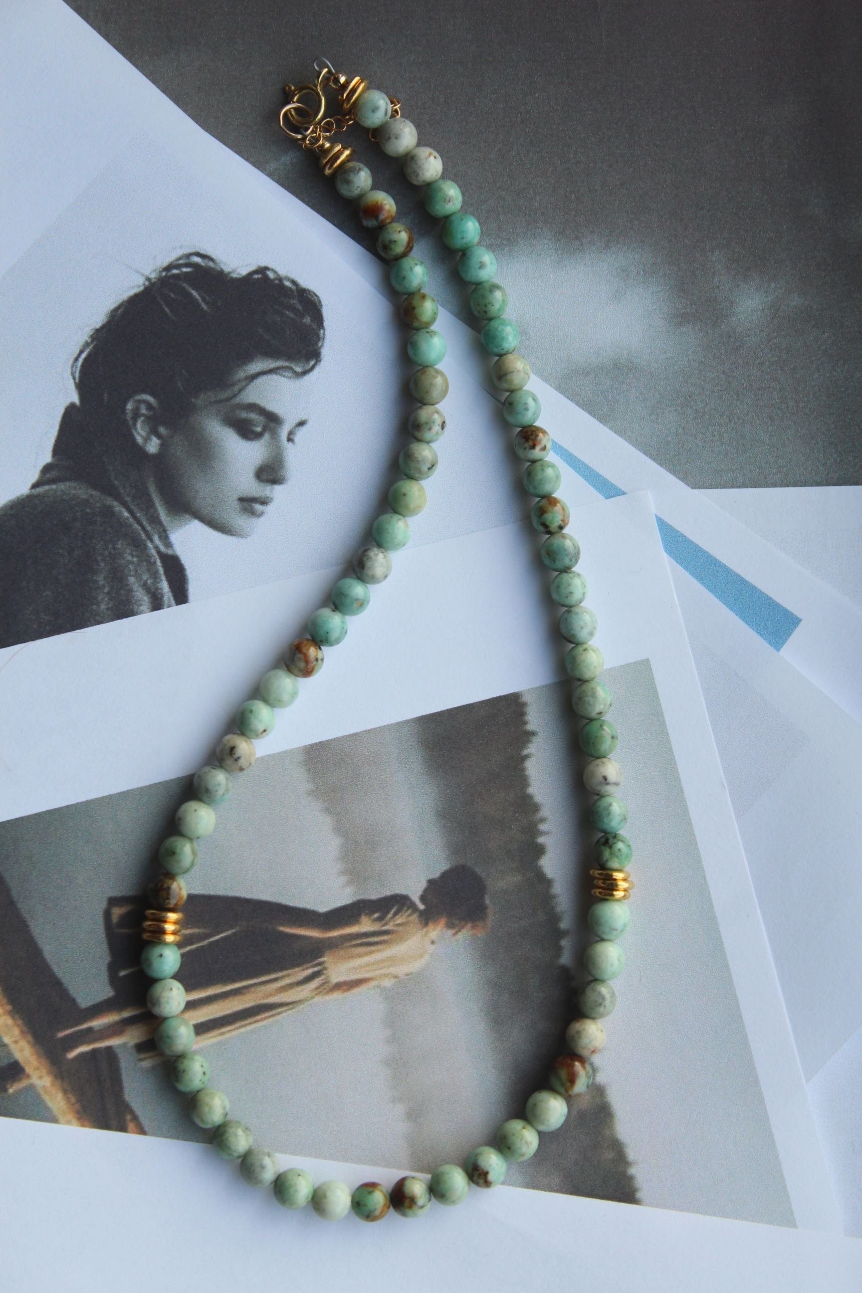 14ct gold filled necklace with natural african turquoise and gold vermeil discs.