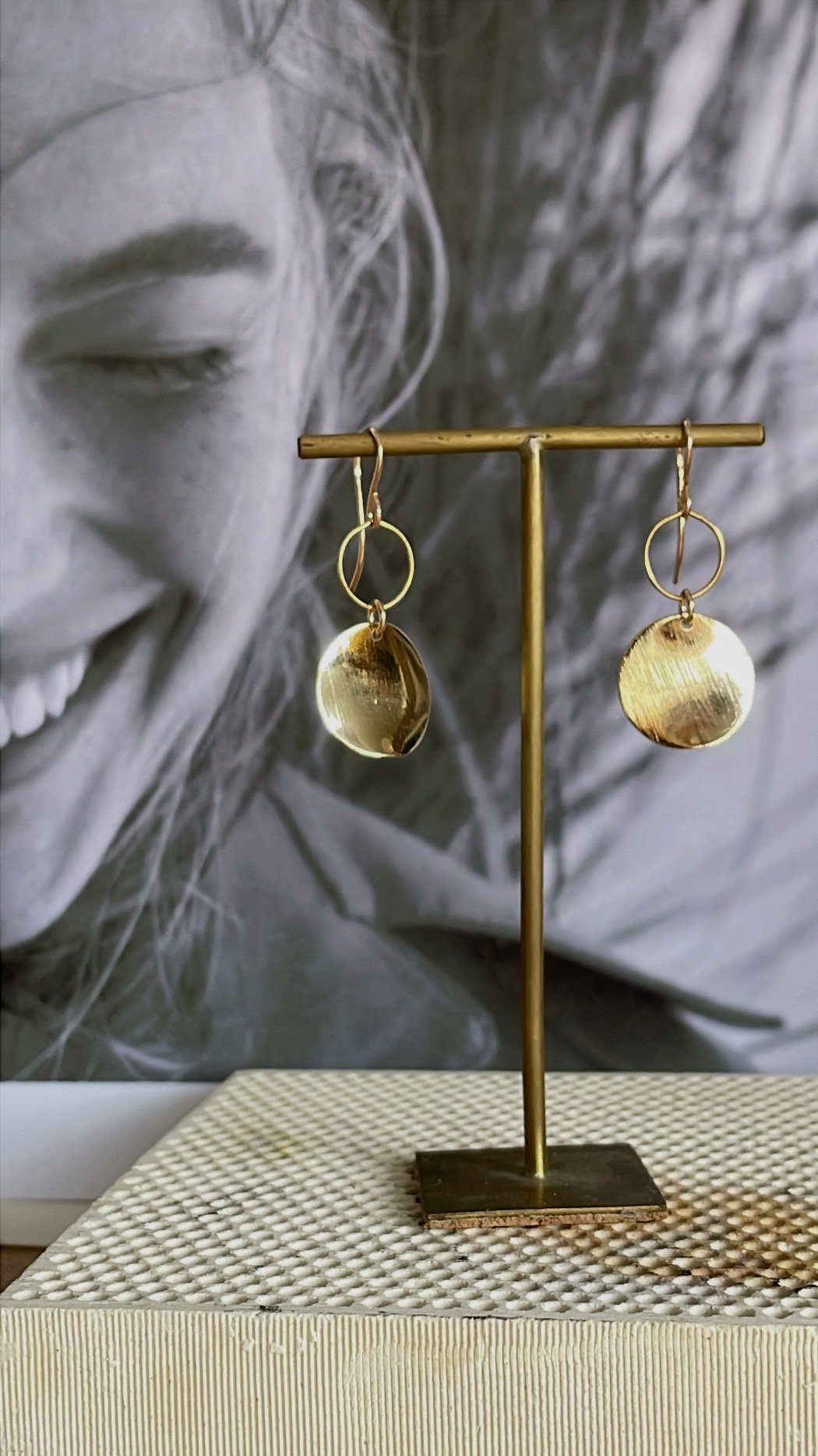 14ct gold filled earring with 11mm gold filled wavy textured disc drop.