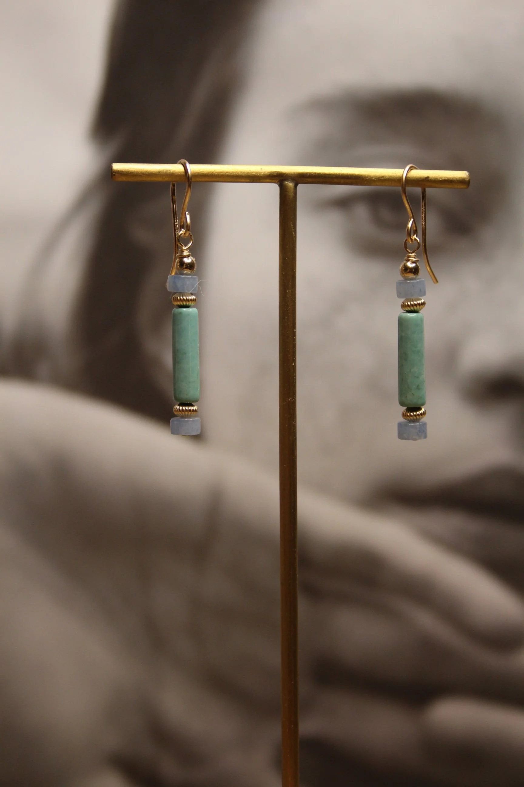 14ct gold filled drop with blue aventurine gold filled beads and howlite turquoise.