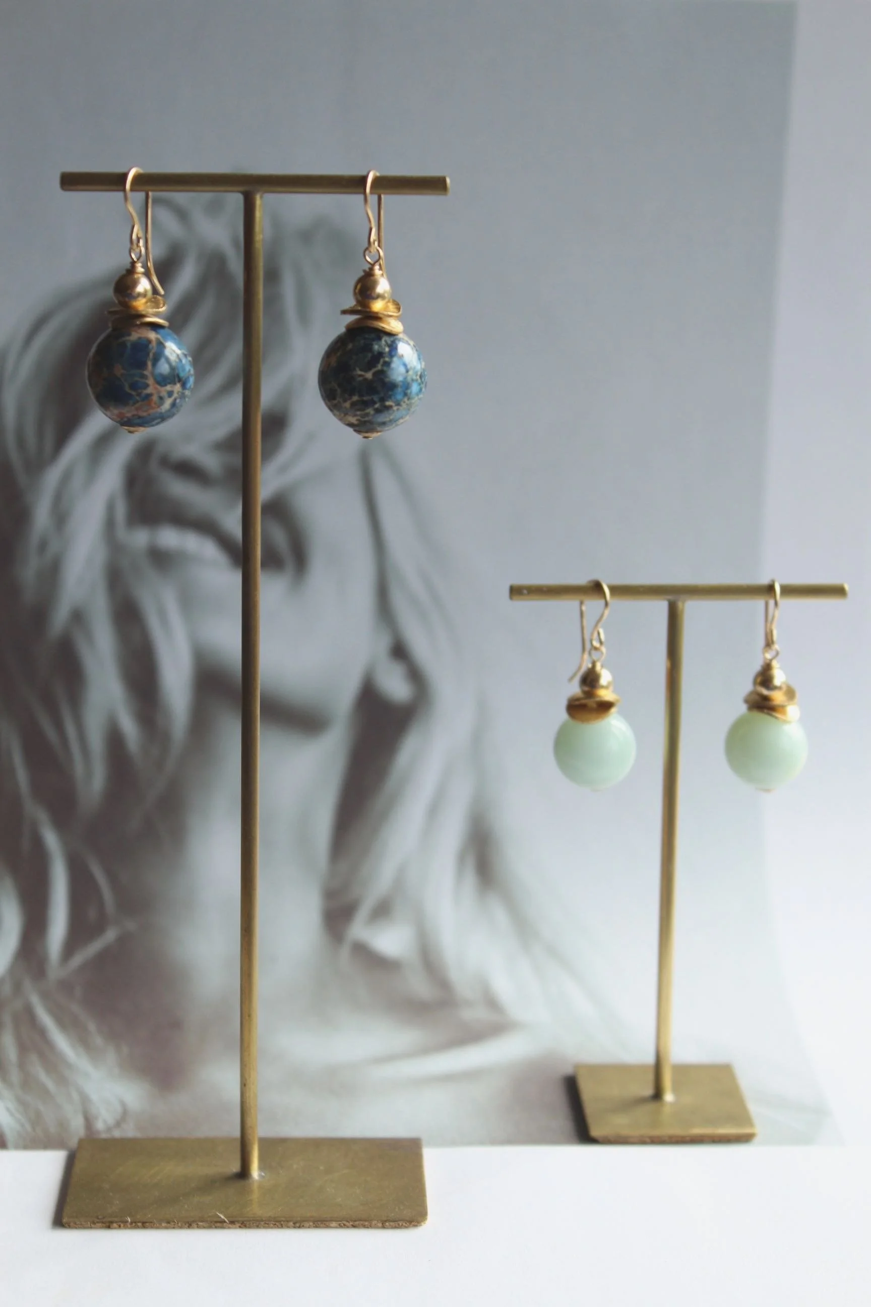 14ct gold filled drop earrings with gold filled bead, vermeil discs and gemstone drop.