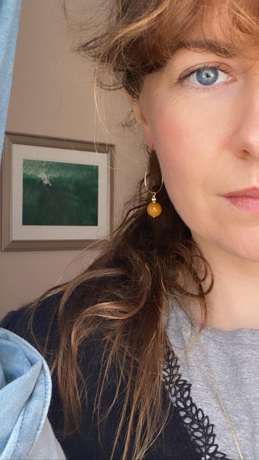 14ct gold filled yellow Jasper long drop earring with gold filled bead detail.