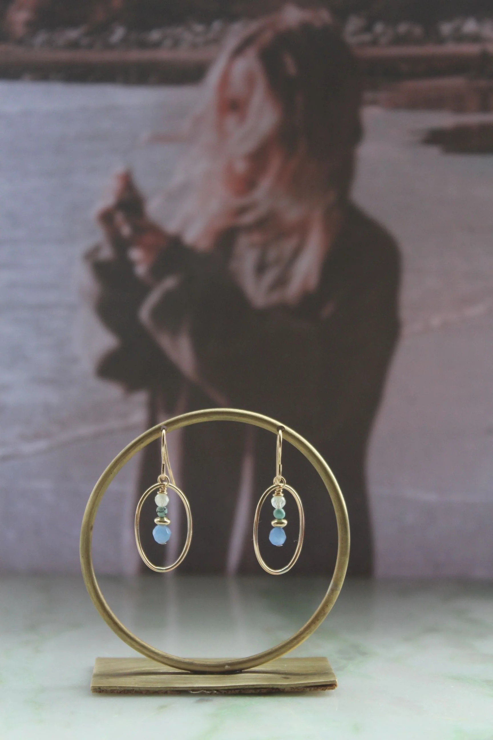 14ct gold filled mini ovals with green amethyst, chrysoprase and aqua quartz.