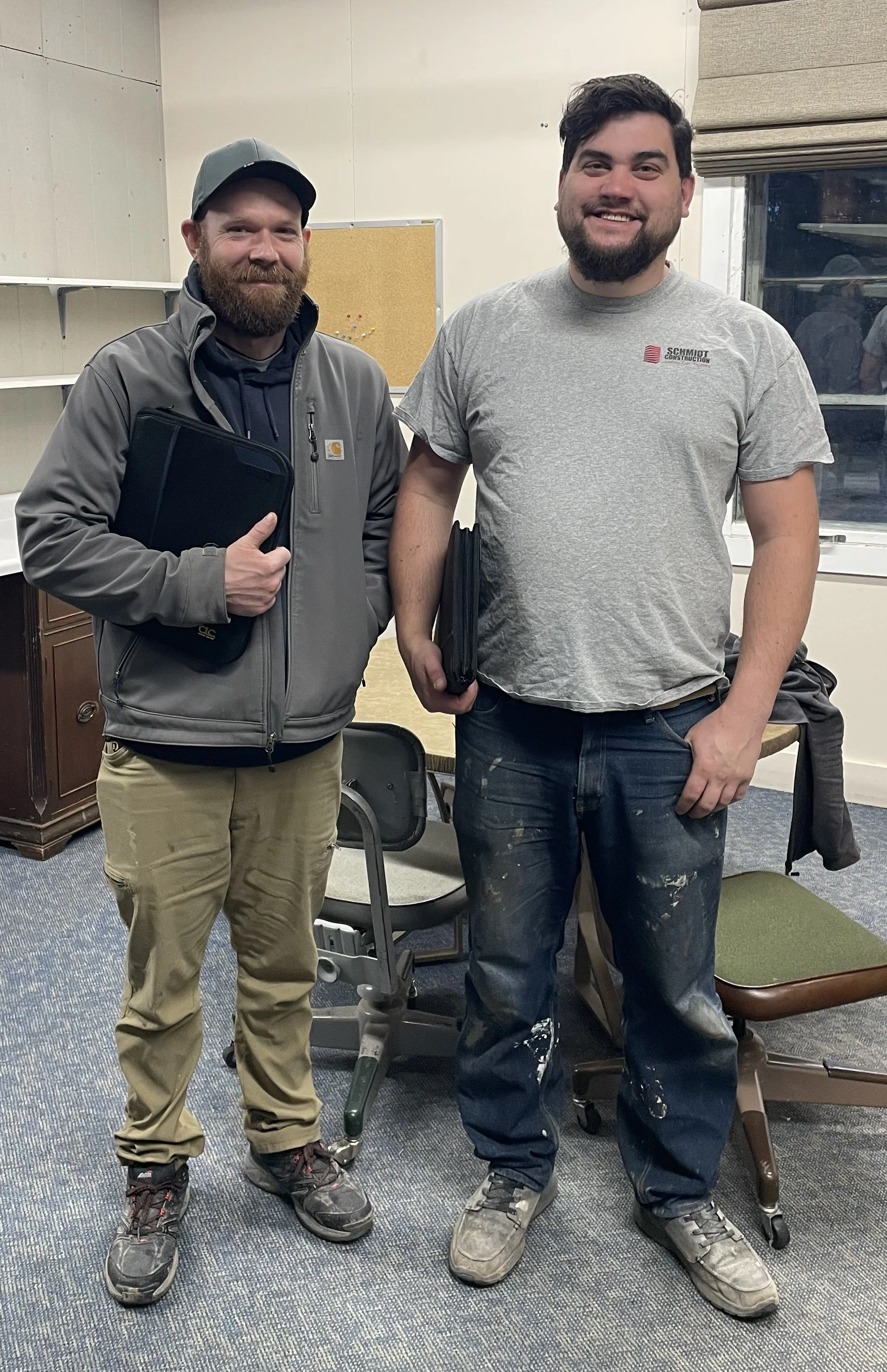 Schmidt Construction team Nate Harrington and Jordan Lagarde, professional foremen specializing in custom home builds in Barron County and Western Wisconsin.