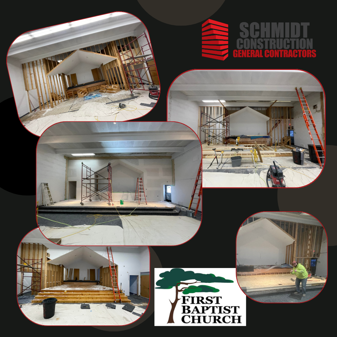 Interior framing and drywall installation for the First Baptist Church of Hillsdale project by Schmidt Construction in Chetek, Wisconsin.
