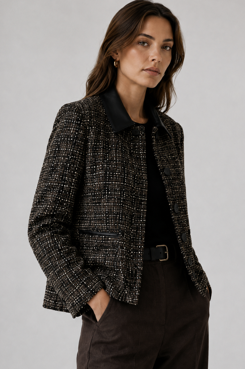 Purotatto - Blazer with Faux Leather Trim