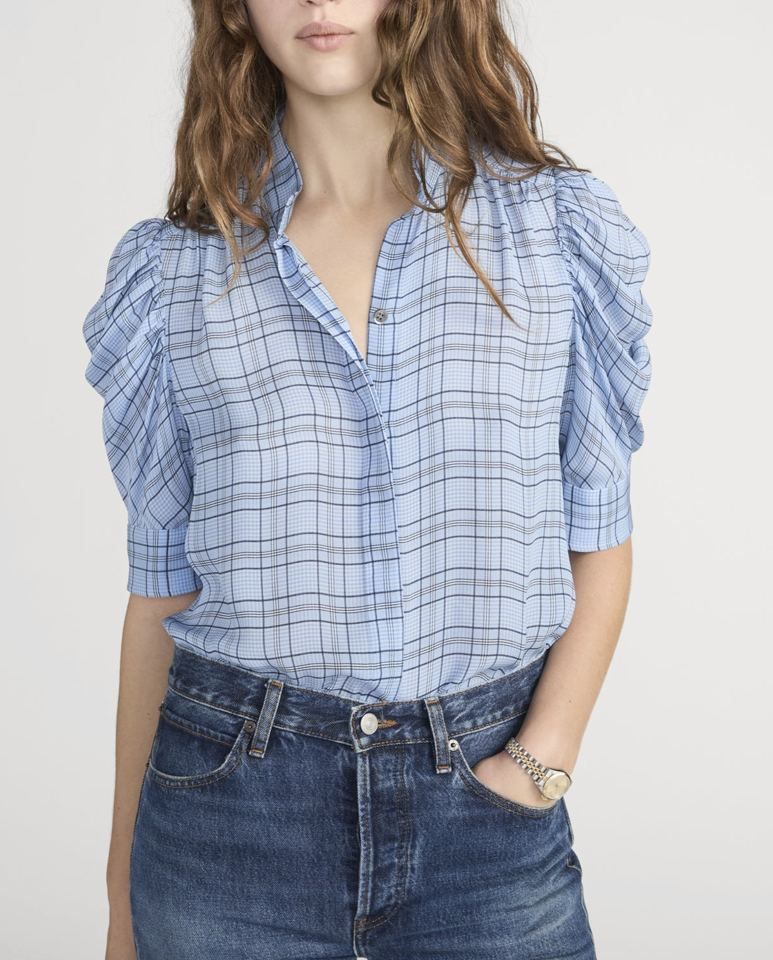 FRAME - Plaid Gillian Silk Top