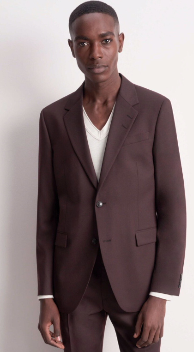 burgundy suit with black turtleneck