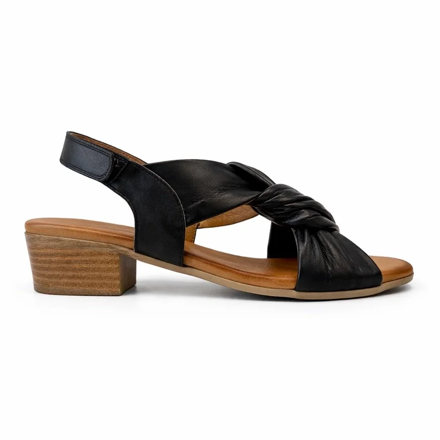 Biza - Olsen Leather Sandal in Black & Cognac
