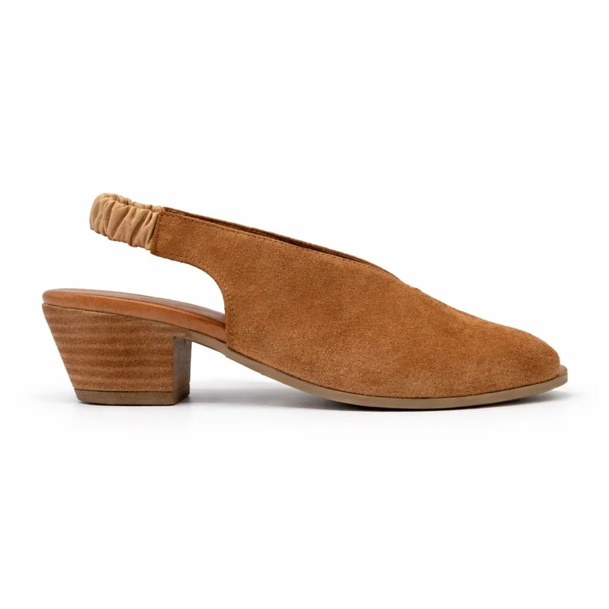 Biza - Suede Carly Slingback in Black & Cognac