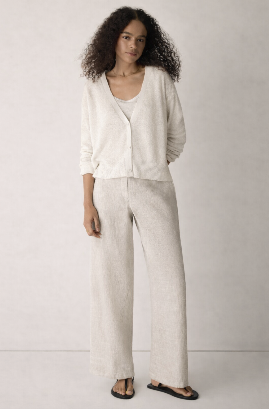 Eileen Fisher - Linen Cotton Slouchy Cardigan in White & Undyed Natural