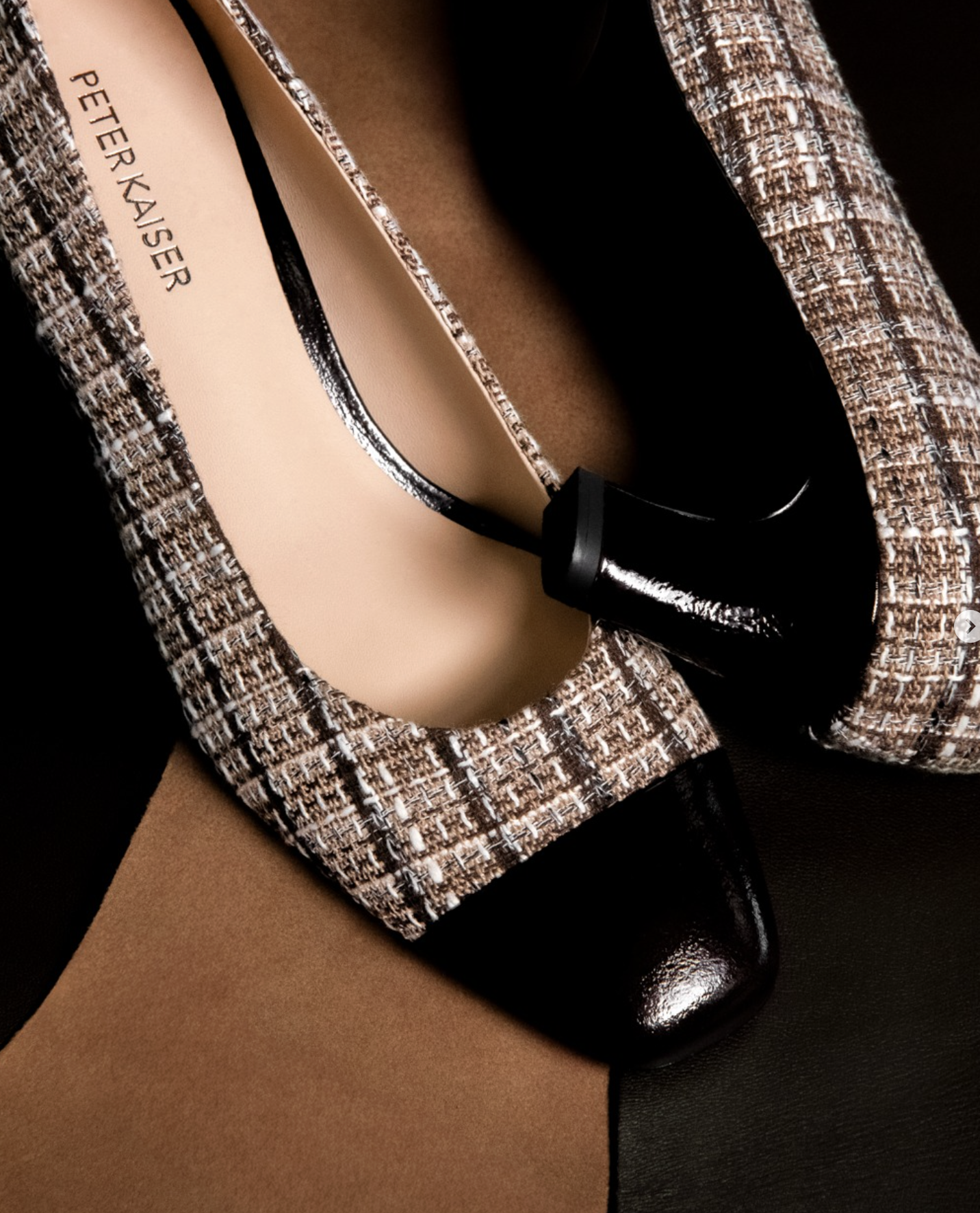 Peter Kaiser - Brown Check Pump with Patent Toe Cap. 72404-45 — hughes  clothing