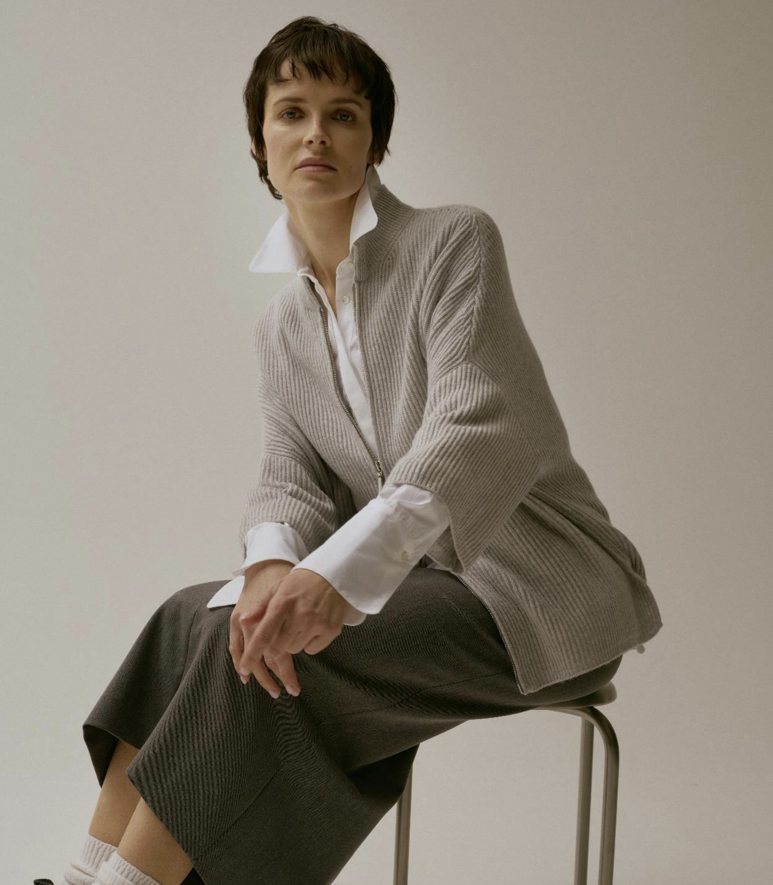 Hubert Gasser - Zip Cardigan in Light Grey & Black