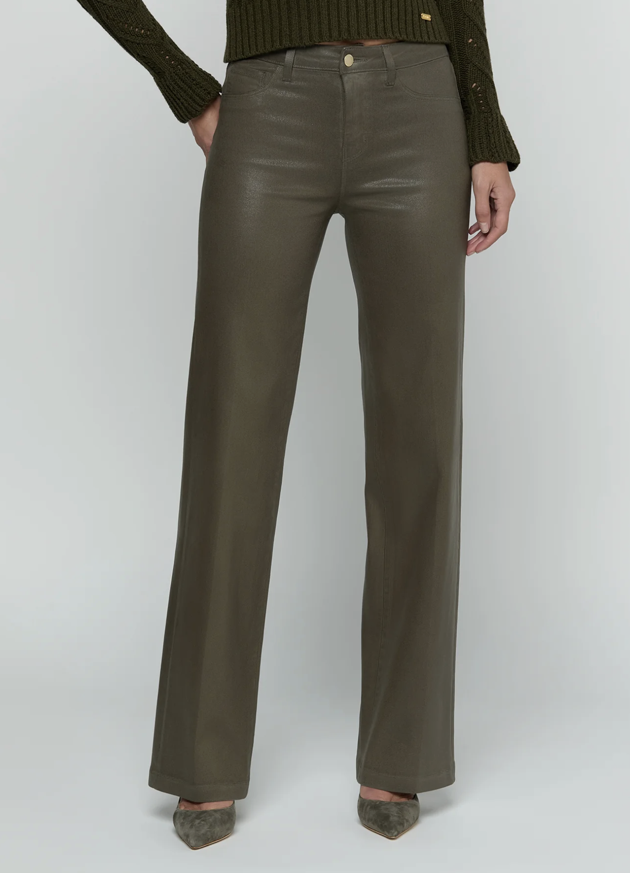 L'Agence - Scottie Coated Jeans in Ash Olive