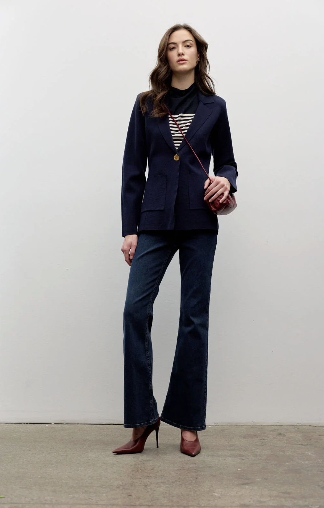 Iris Setlakwe - Knitted One Button Blazer in Navy