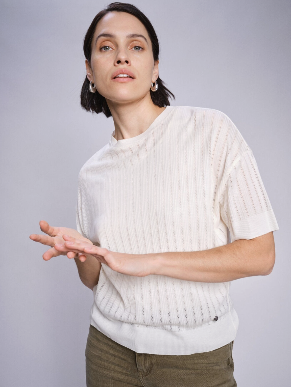 Mos Mosh - Swan Sheer Spring Tee in Black & Ecru