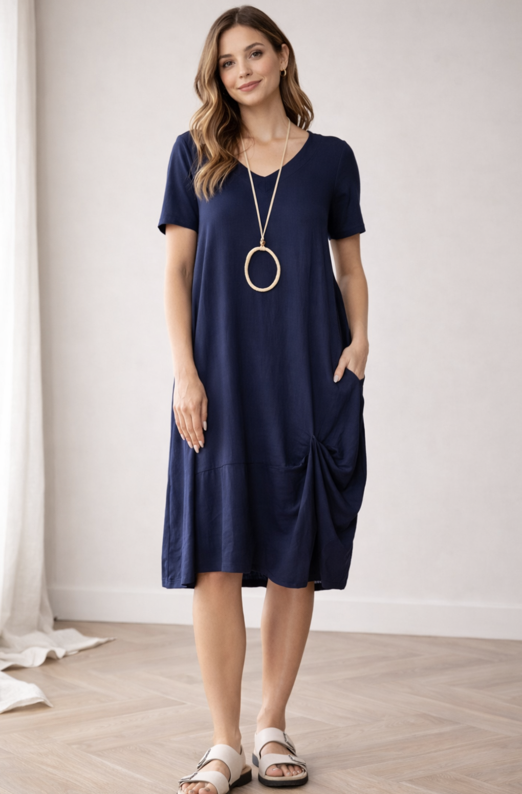 Peruzzi - Raised Hem Linen Dress in Navy