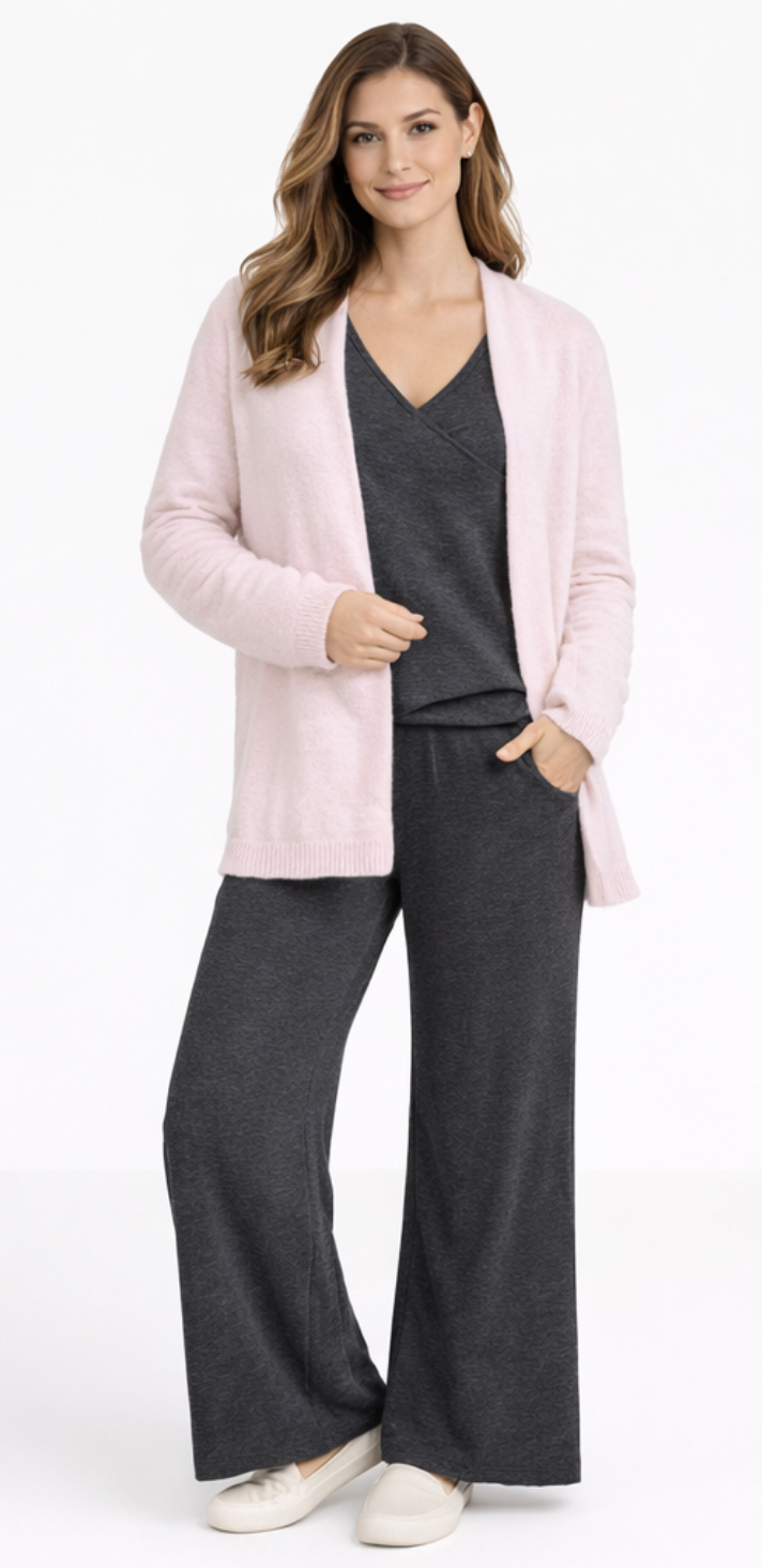 By Basics - Wide Pants in Plum Melange & Anthrasite Melange