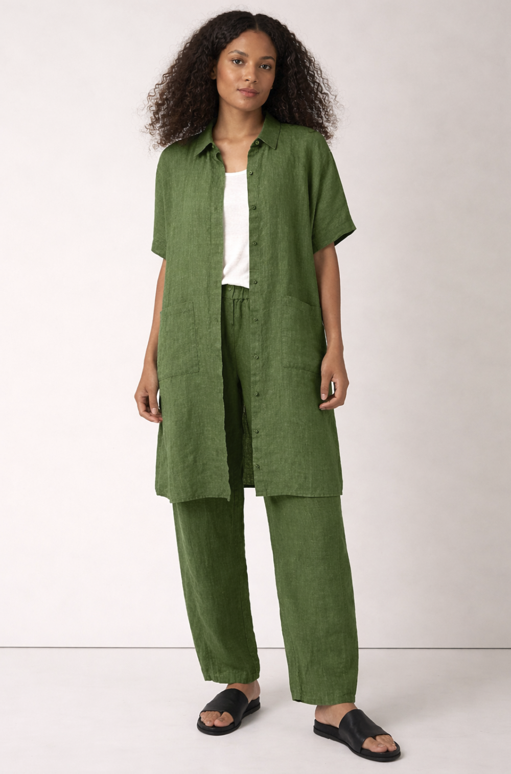 knee length dresses for ladies Washed Organic Linen Delave Dress – Eileen Fisher Renew main image 1