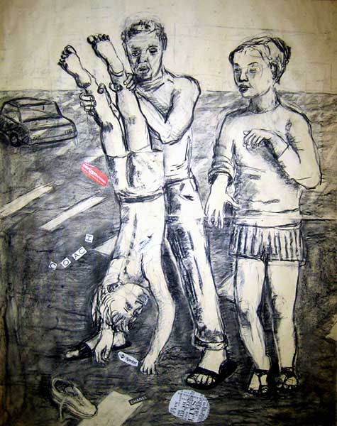  Consumer series, Charcoal on paper with collage, 2004    