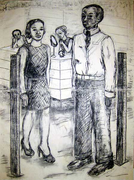 Consumer series, Charcoal on paper with collage, 2004 