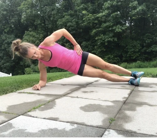 Right and left plank position.  Raise hips off the ground, squeeze glutes, and keep body as straight as possible.  Rest as needed, no long than 3 seconds, and resume position.  