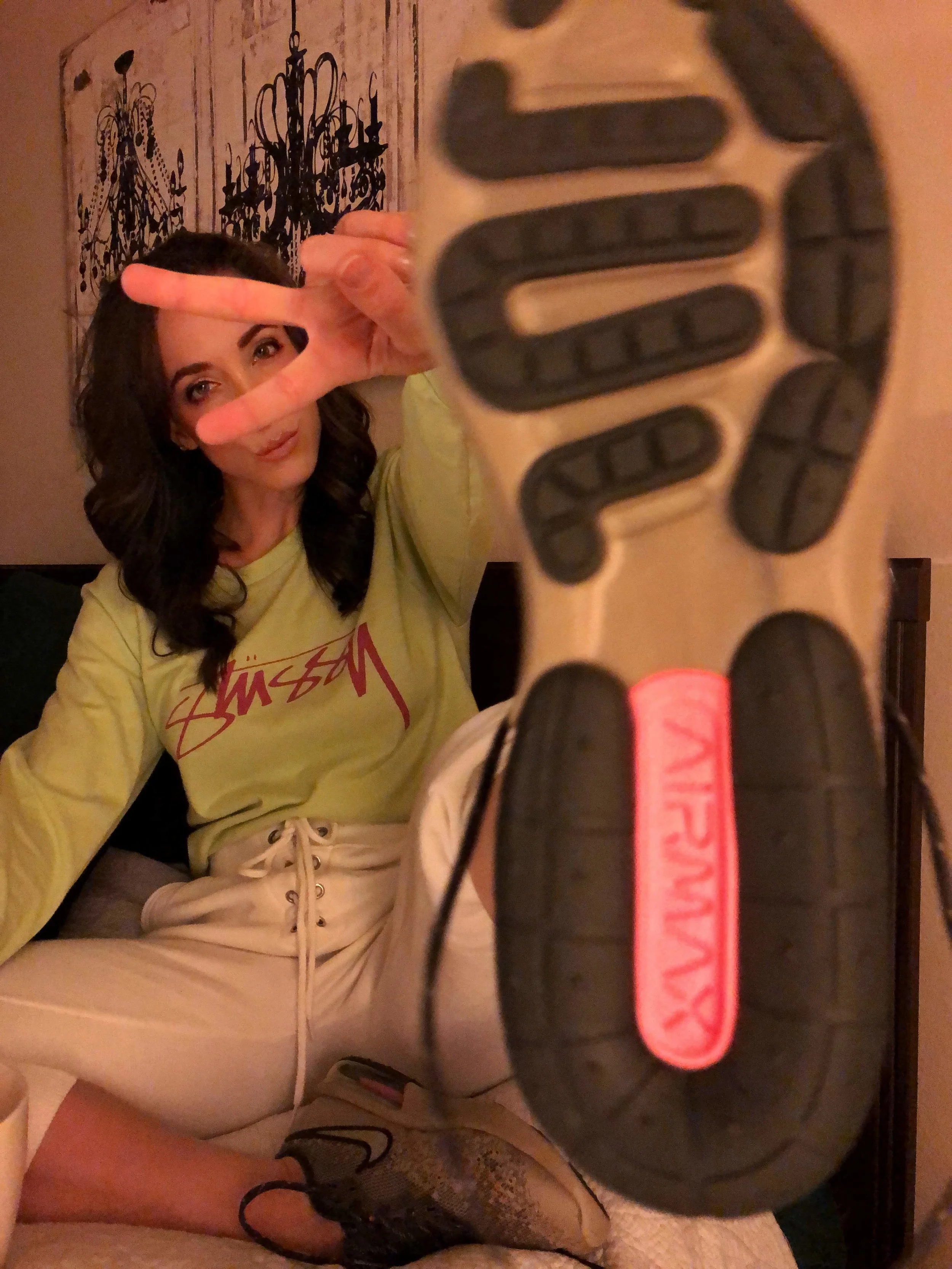 Stüssy brand tee shirt and Nike air max sequent 4 women’s.