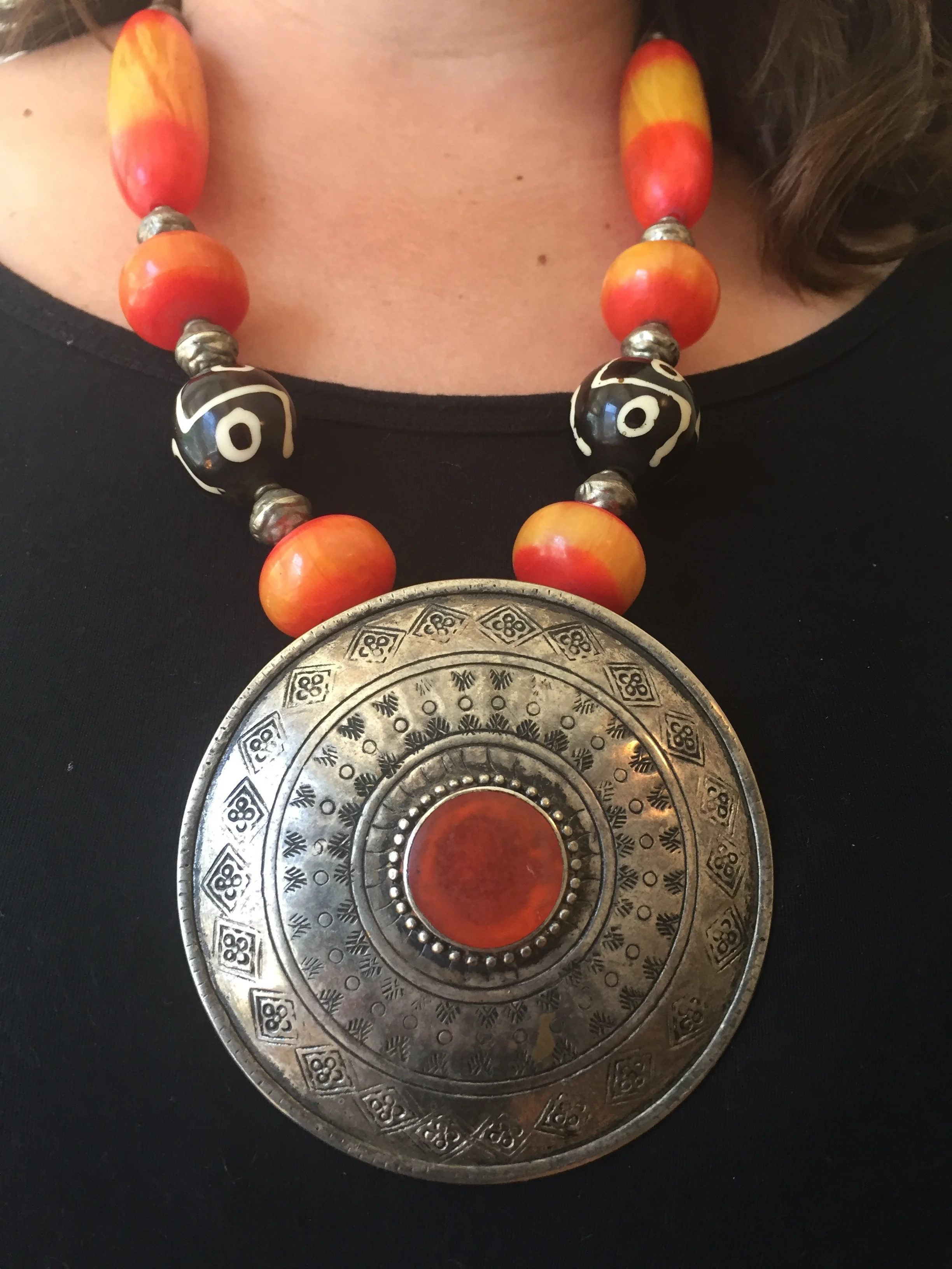 Coral and Silver Pendant