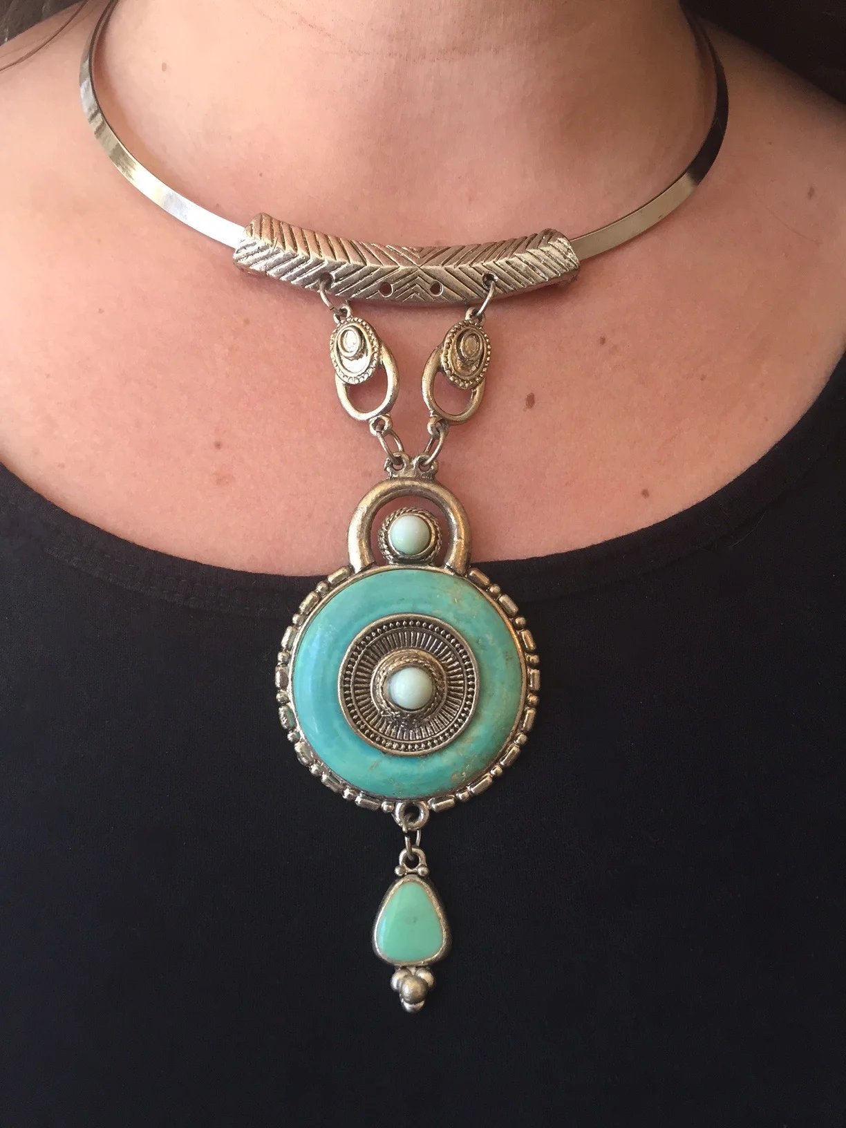 Turquoise and Silver pendant on Choker