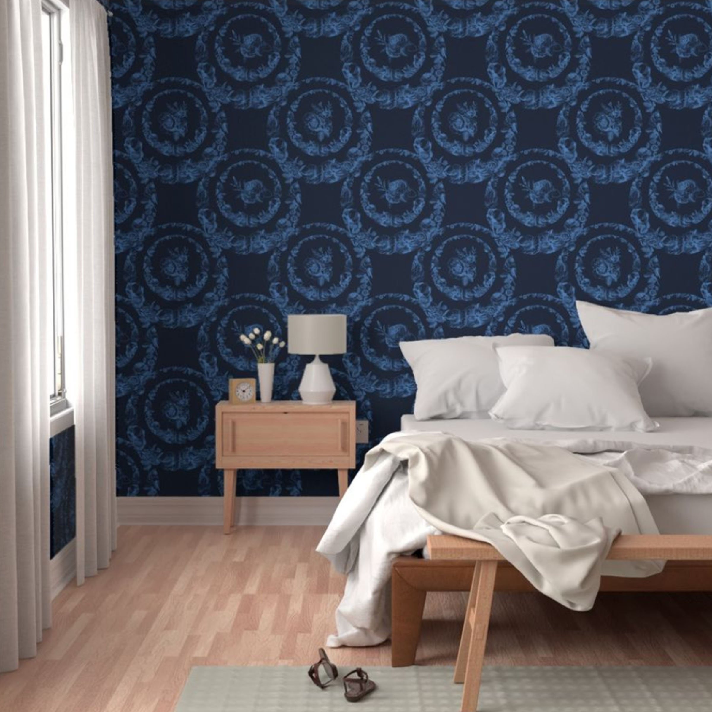 Complex Flavors Ethereal Blossoms Azul wallpaper in bedroom