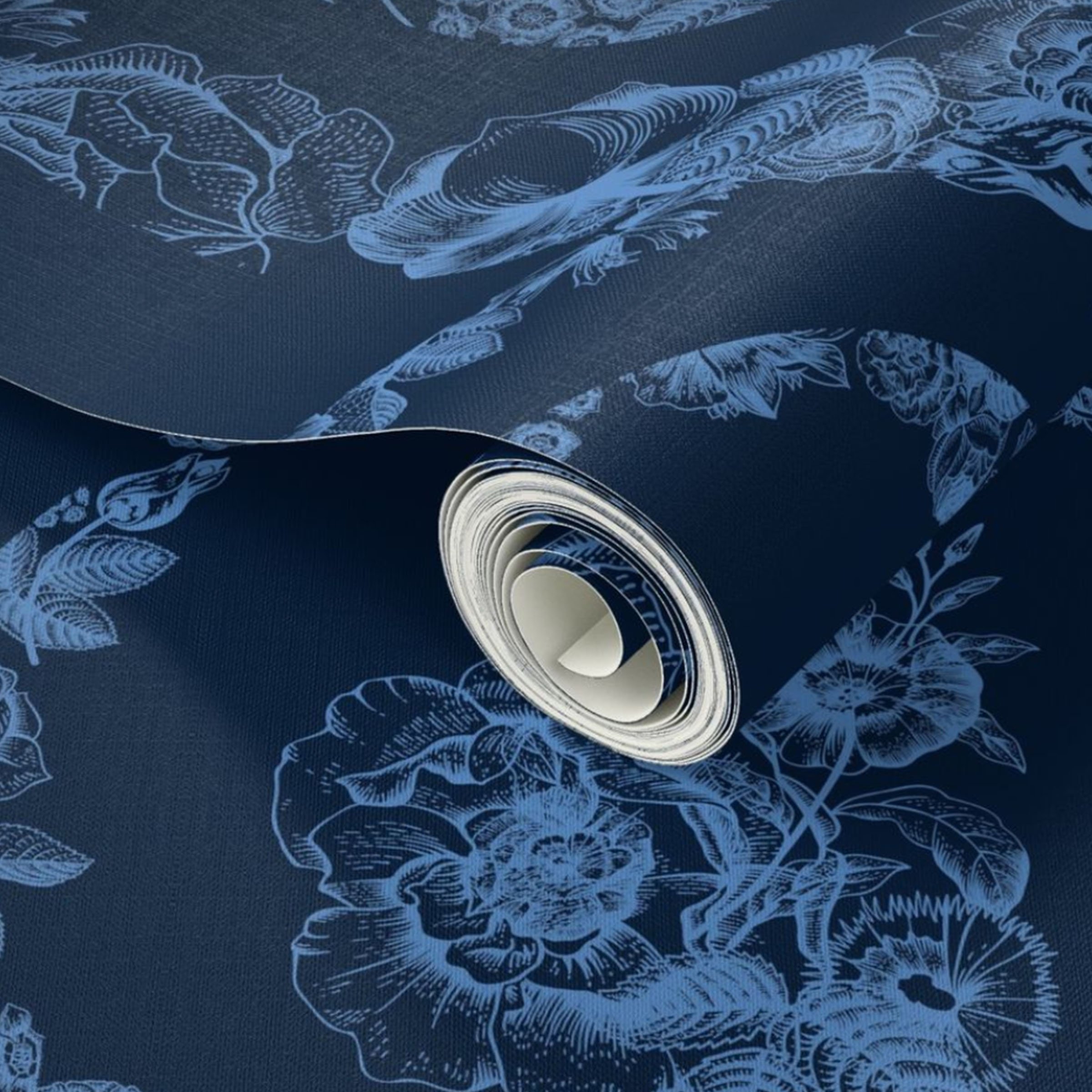 Complex Flavors Ethereal Blossoms Azul wallpaper roll