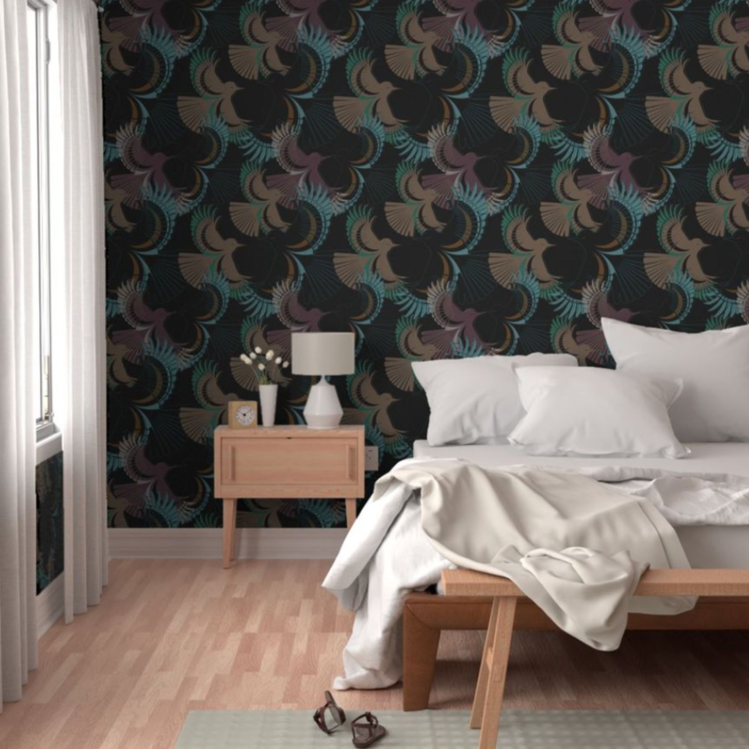 Complex Flavors Luxe Avian Truffle Tones wallpaper in bedroom
