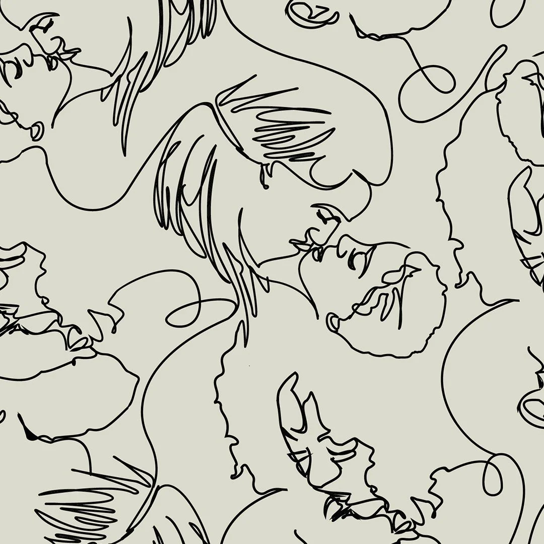 Black Love wallpaper pattern featuring continuous line illustrations of Black couples in intimate, embracing poses, creating a seamless and expressive repeat design.