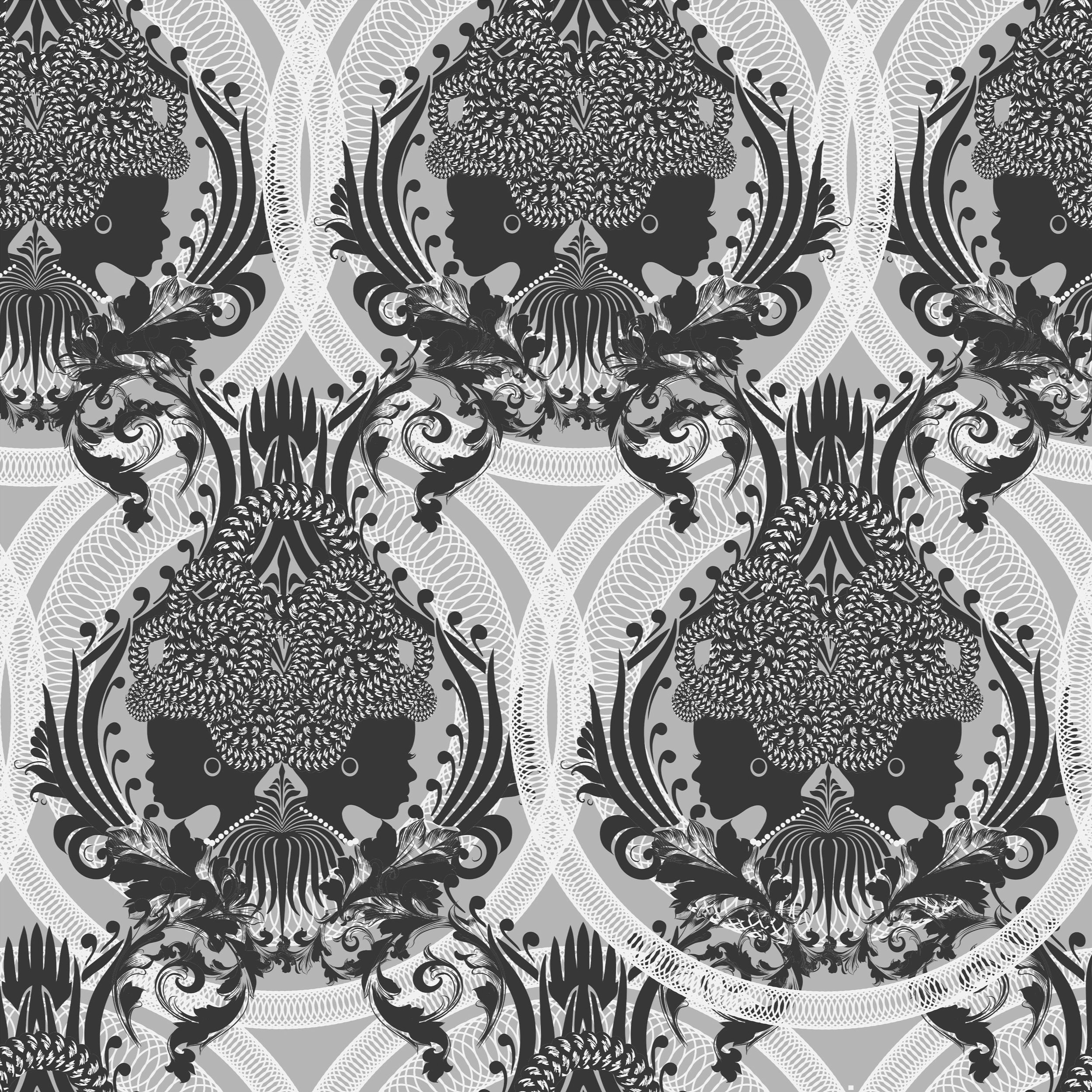Complex Flavors Braided Majesty Silver and Grey Stone wallpaper swatch