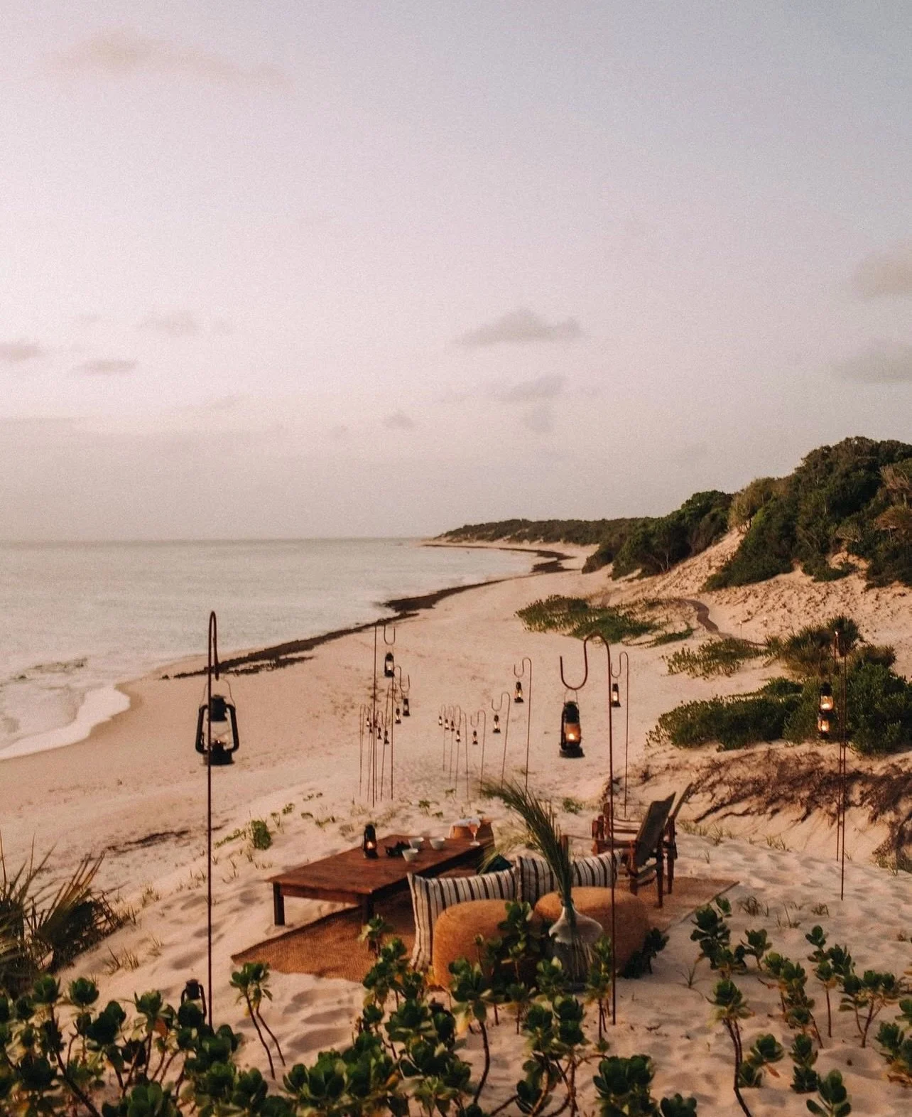 Benguerra Island, 14 kilometres off Mozambique. 
On its southern tip, Kisawa Sanctuary (@kisawasanctuary): 300 hectares of dune and coastal forest, bungalows partly 3D-printed from sand and seawater, and a resort that funds an ocean research centre.
